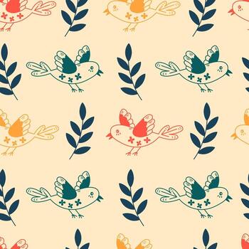 Flying bird and branch spring seamless pattern vector