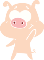 happy flat color style cartoon pig png