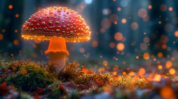 AI generated Magical mushroom in fantasy enchanted fairy tale forest. photo