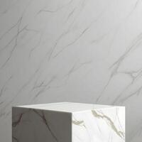 AI generated White marble podium background for placing products photo