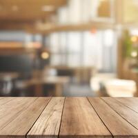 AI generated Empty wooden table with blurred background photo