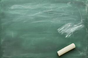 AI generated First-class, An empty green chalkboard with an eraser and white chalk, ready for Teacher's Day photo