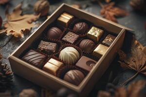 AI generated chocolates presented in a gift box photo