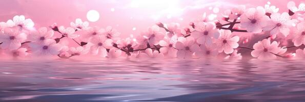 AI generated a pink background with flowers and water photo