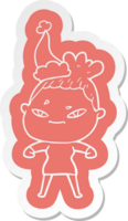 quirky cartoon  sticker of a woman wearing santa hat png