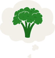 cartoon brocoli with thought bubble in retro style png