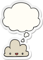 cartoon tiny happy cloud with thought bubble as a printed sticker png