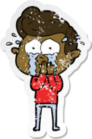 distressed sticker of a concerned crying man png