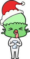 äcklad hand dragen linje teckning av en utomjording bär santa hatt png