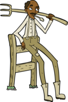 cartoon old farmer leaning on fence png