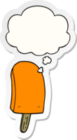 cartoon ice lolly with thought bubble as a printed sticker png