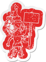 quirky cartoon distressed sticker of a woman wearing glasses wearing santa hat png