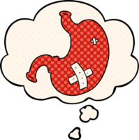 cartoon stomach with thought bubble in comic book style png