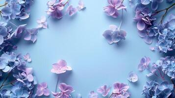 AI generated Abstract beautiful minimalistic background empty in the center and with hydrangea flowers photo