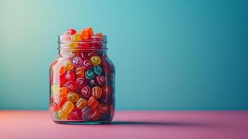 AI generated A symphony of colors and shapes in a jar of jellybeans, inviting indulgence with every bite photo