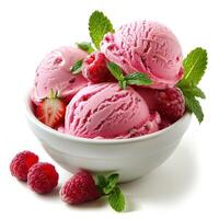 AI generated Delicious pink ice cream in rashka isolated on white background photo