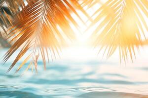 AI generated palm leaves against the sun and water photo