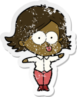 distressed sticker of a cartoon girl pouting png