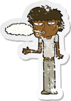 retro distressed sticker of a cartoon smoker png