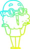 cold gradient line drawing of a cartoon joyful man with beard shrugging png
