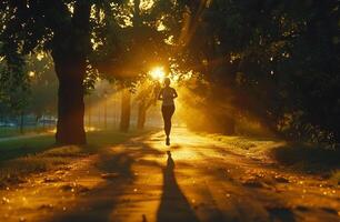 AI generated woman jogging in a park in the morning fitness photo