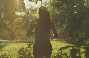 AI generated a woman is running through a park photo