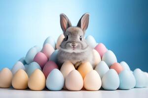 AI generated a bunny rabbit sitting in a circle of eggs photo