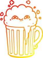 warm gradient line drawing of a happy cartoon mug of beer png