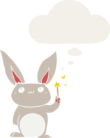 mignonne dessin animé lapin avec pensée bulle dans rétro style png