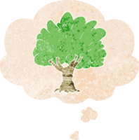 cartoon tree with thought bubble in grunge distressed retro textured style png