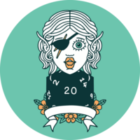 icon of elf rogue character with natural twenty dice roll png