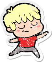 distressed sticker of a cartoon happy boy png