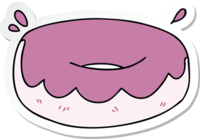 sticker of a quirky hand drawn cartoon iced donut png