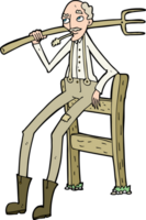 cartoon old farmer leaning on fence png