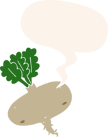 cartoon beetroot with speech bubble in retro style png