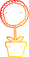warm gradient line drawing of a cute cartoon flower png
