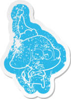 quirky cartoon distressed sticker of a unsure elephant wearing santa hat png