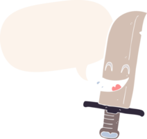 cartoon laughing knife with speech bubble in retro style png