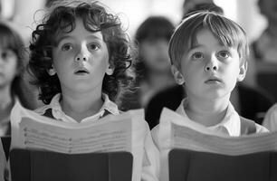 ai generado niños participación papel en frente de ellos foto