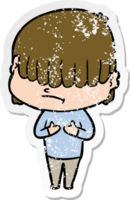 distressed sticker of a cartoon boy with untidy hair png