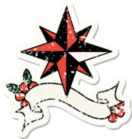 worn old sticker with banner of a star png