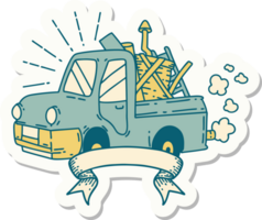 sticker of a tattoo style truck carrying junk png