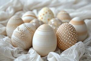 AI generated group of decorated lace easter eggs photo