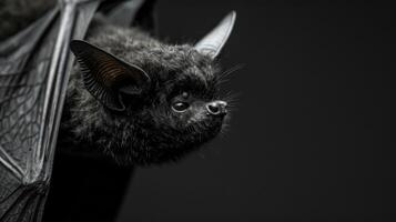 ai generado murciélago en un minimalista negro antecedentes foto