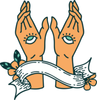 tatouage traditionnel avec bannière de mains mystiques png