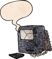 cartoon broken old computer with speech bubble in retro texture style png