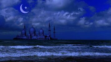 ramadan kareem islamic background mosque over which the moon is shining and rustlin video