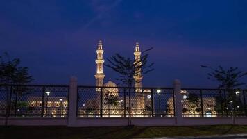 time lapse view of sri sendayan mosque at dawn malaysia video