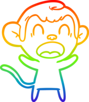 rainbow gradient line drawing of a shouting cartoon monkey png