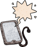 cartoon computer tablet with speech bubble in retro texture style png